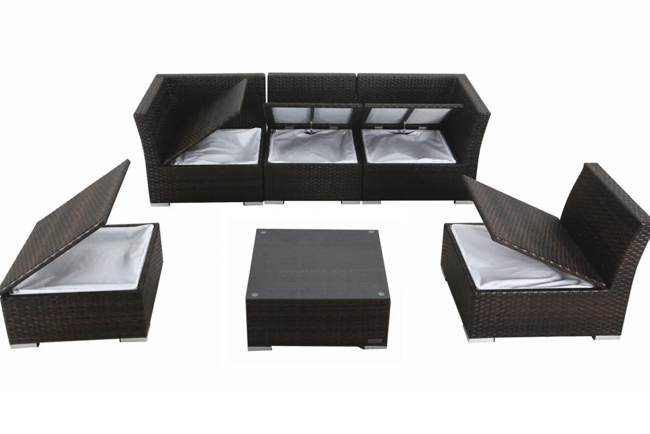 OUTFLEXX Gartenlounge, braun marmoriert, Polyrattan, inkl. Kaffeetisch, für 5 Personen, wasserfeste Kissenbox