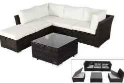 OUTFLEXX Gartenlounge, braun marmoriert, Polyrattan, inkl. Kaffeetisch, für 5 Personen, wasserfeste Kissenbox