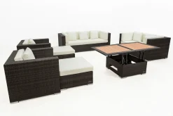 OUTFLEXX Gartenlounge, braun marmoriert, Polyrattan, 9 Pers, wasserfeste Kissenbox, inkl. Loungetisch