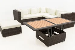 OUTFLEXX Gartenlounge, braun marmoriert, 6 Pers, Polyrattan, wasserfeste Kissenbox, inkl. Loungetisch