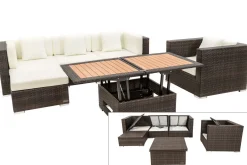 OUTFLEXX Gartenlounge, braun marmoriert, Polyrattan, 5 Pers, wasserfeste Kissenbox, inkl. Loungetisch
