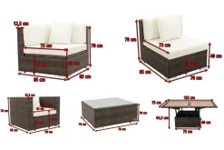 OUTFLEXX Gartenlounge, braun marmoriert, Polyrattan, 5 Pers, wasserfeste Kissenbox, inkl. Loungetisch