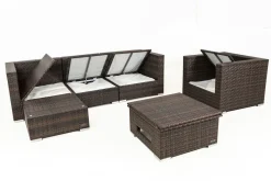 OUTFLEXX Gartenlounge, braun marmoriert, Polyrattan, 5 Pers, wasserfeste Kissenbox, inkl. Loungetisch