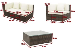 OUTFLEXX Gartenlounge, braun marmoriert, 5 Pers, Polyrattan, wasserfeste Kissenbox, inkl. Beistelltisch