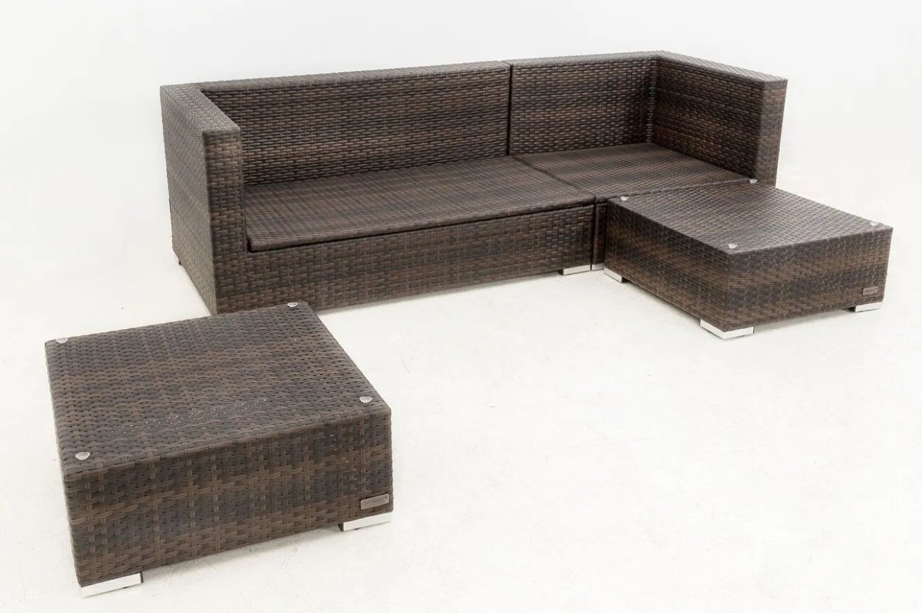 OUTFLEXX Gartenlounge, braun marmoriert, 5 Pers, Polyrattan, wasserfeste Kissenbox, inkl. Beistelltisch