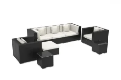 OUTFLEXX Gartenlounge, creme/weiß, schwarz, Polyrattan, für 6 Personen, wasserfeste Kissenbox