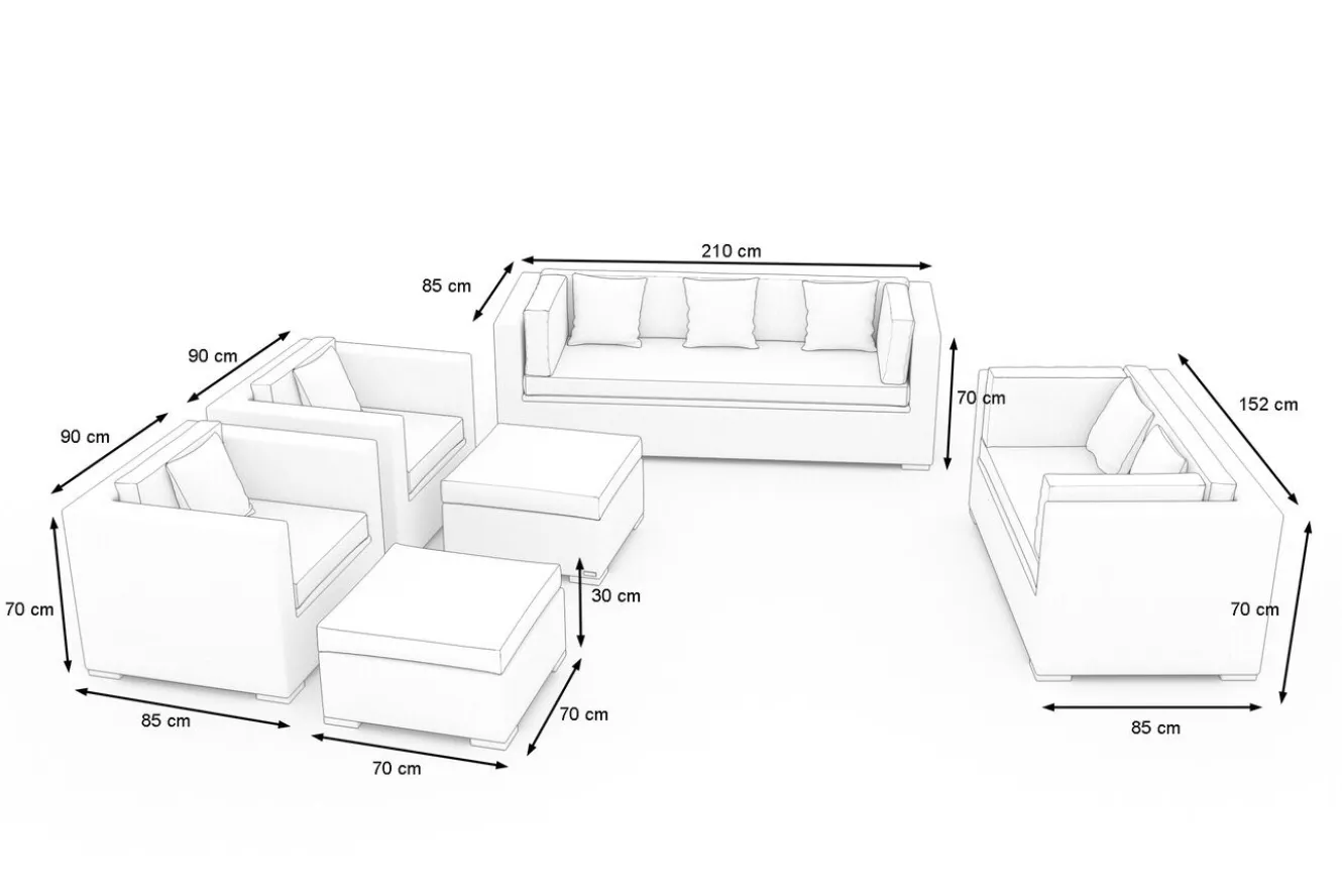 OUTFLEXX Gartenlounge, creme/weiß, schwarz, Polyrattan, für 9 Personen, wasserfeste Kissenbox