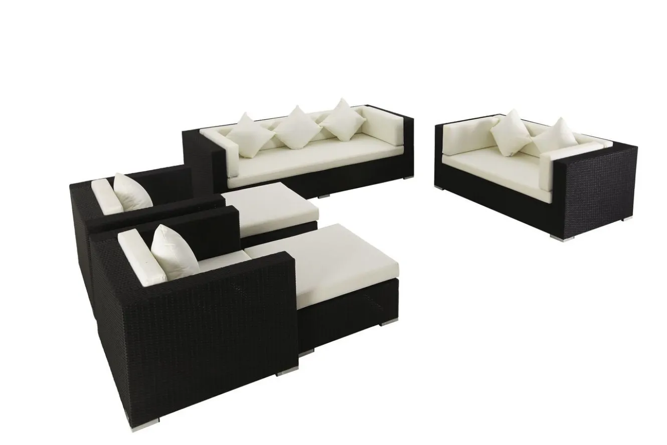 OUTFLEXX Gartenlounge, creme/weiß, schwarz, Polyrattan, für 9 Personen, wasserfeste Kissenbox