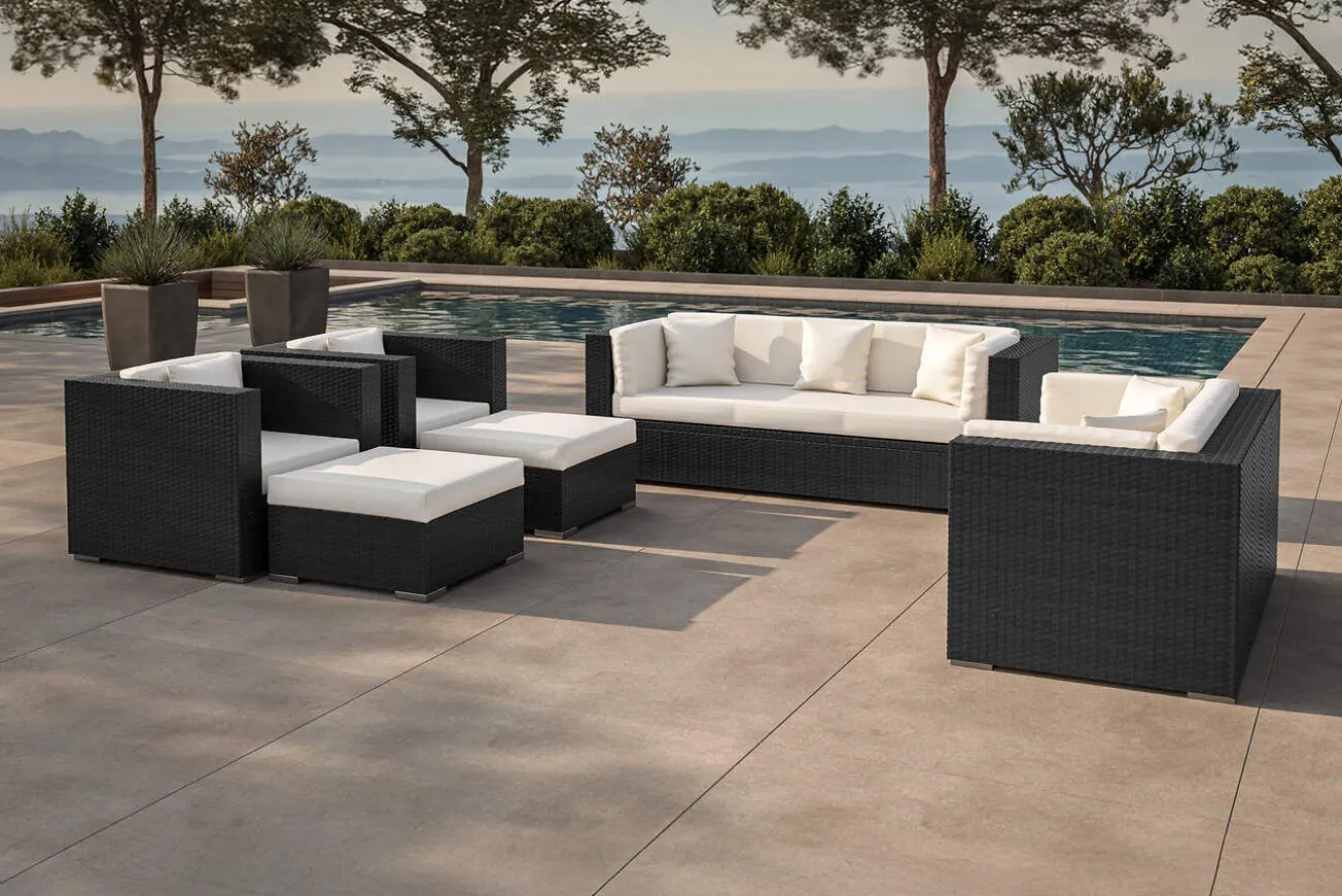 OUTFLEXX Gartenlounge, creme/weiß, schwarz, Polyrattan, für 9 Personen, wasserfeste Kissenbox