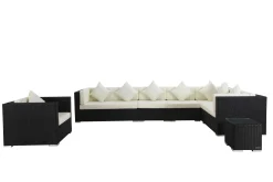 OUTFLEXX Gartenlounge, creme/weiß, schwarz, Polyrattan, für 8 Personen, wasserfeste Kissenbox