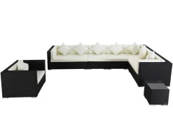 OUTFLEXX Gartenlounge, creme/weiß, schwarz, Polyrattan, für 8 Personen, wasserfeste Kissenbox
