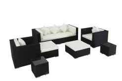 OUTFLEXX Gartenlounge, creme/weiß, schwarz, Polyrattan, für 6 Personen, inkl. Kaffeetisch, wasserfeste Kissenbox