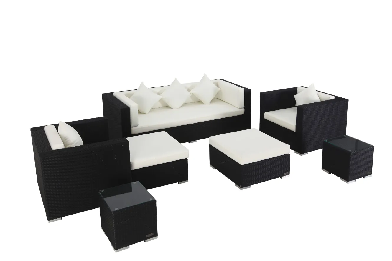 OUTFLEXX Gartenlounge, creme/weiß, schwarz, Polyrattan, für 6 Personen, inkl. Kaffeetisch, wasserfeste Kissenbox