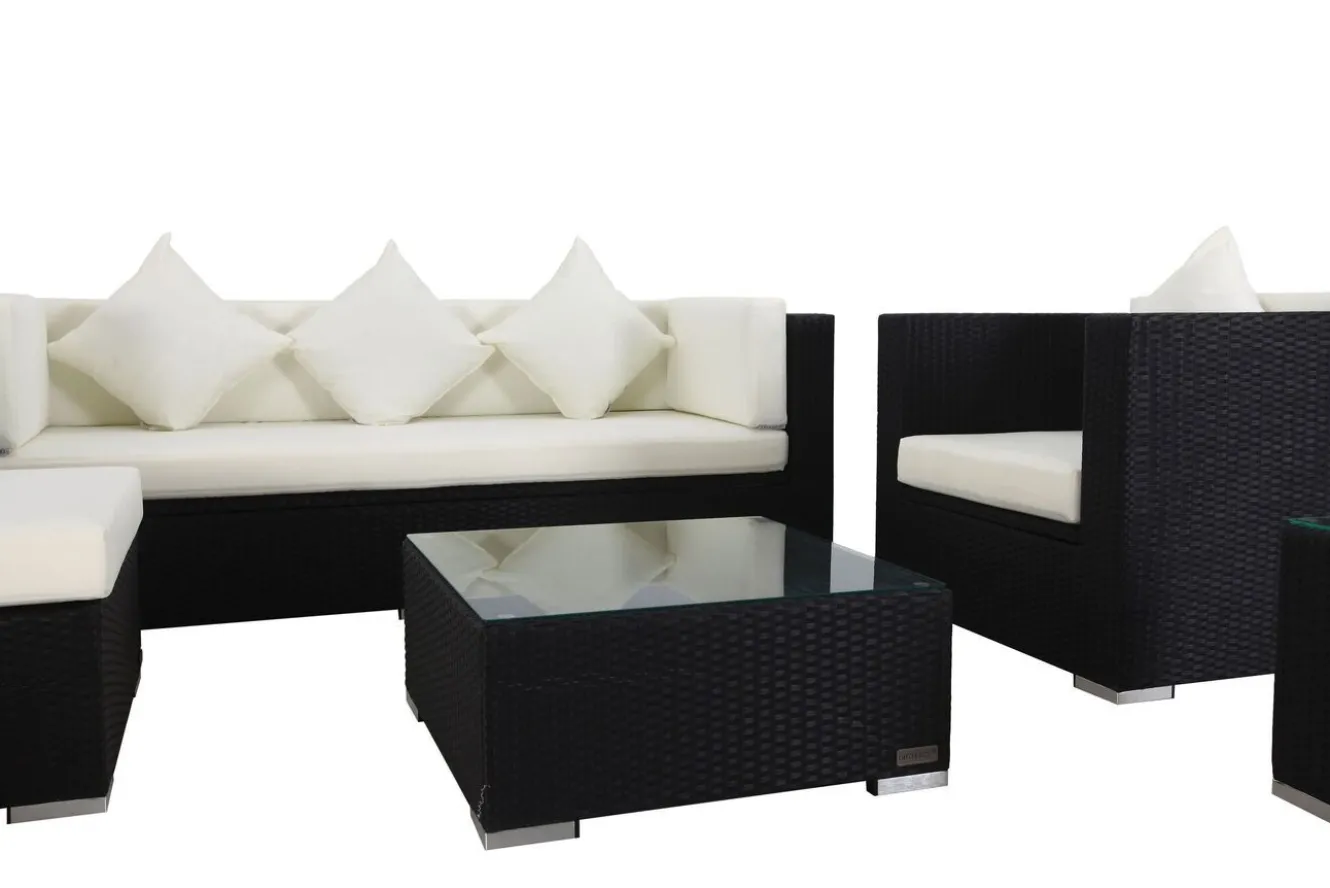 OUTFLEXX Gartenlounge, creme/weiß, schwarz, Polyrattan, für 6 Personen, inkl. Kaffeetisch, wasserfeste Kissenbox