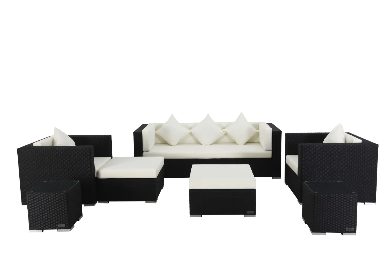 OUTFLEXX Gartenlounge, creme/weiß, schwarz, Polyrattan, für 6 Personen, inkl. Kaffeetisch, wasserfeste Kissenbox