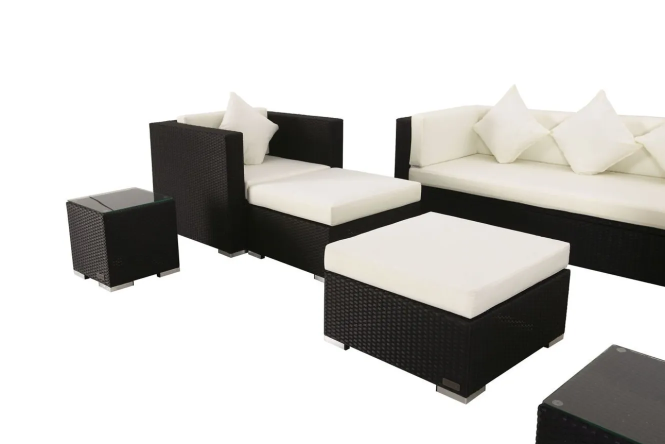 OUTFLEXX Gartenlounge, creme/weiß, schwarz, Polyrattan, für 6 Personen, inkl. Kaffeetisch, wasserfeste Kissenbox