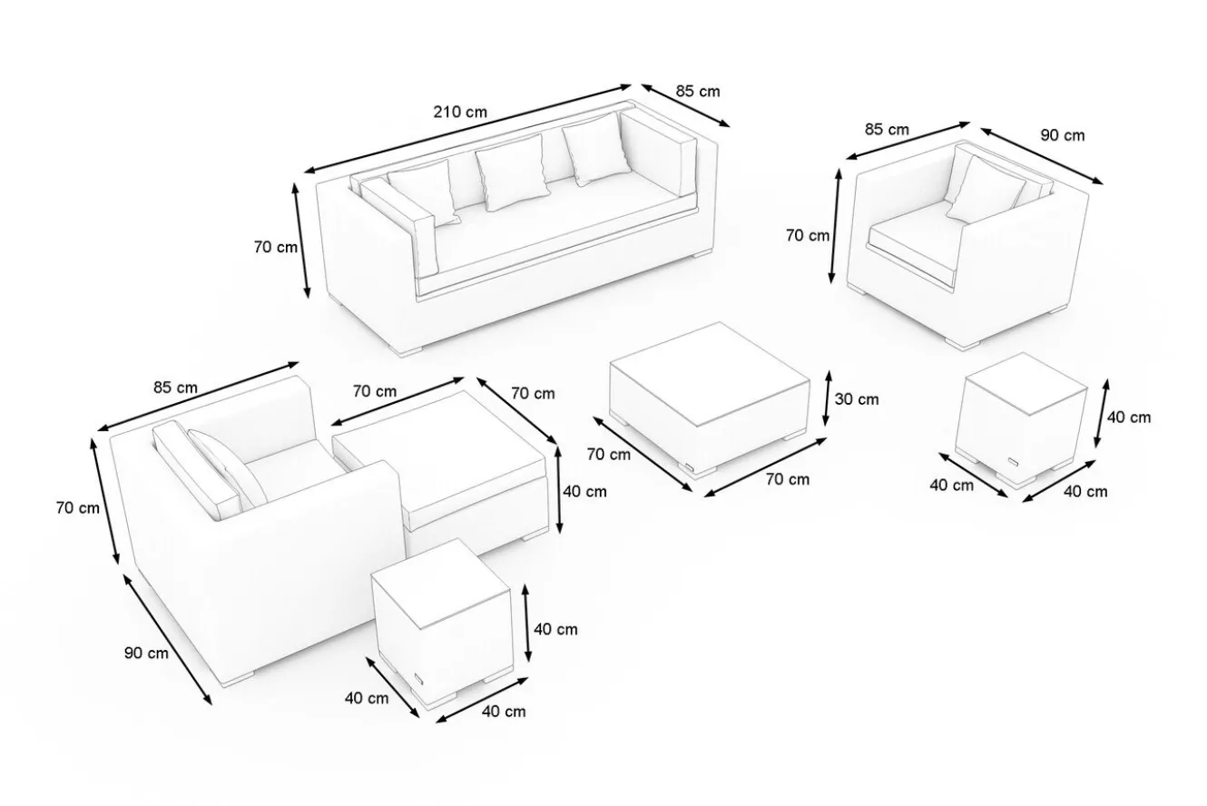 OUTFLEXX Gartenlounge, creme/weiß, schwarz, Polyrattan, für 6 Personen, inkl. Kaffeetisch, wasserfeste Kissenbox