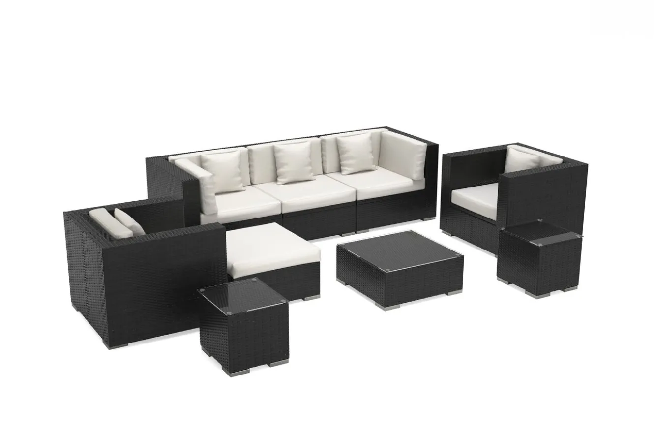 OUTFLEXX Gartenlounge, creme/weiß, schwarz, Polyrattan, für 6 Personen, inkl. Kaffeetisch, wasserfeste Kissenbox