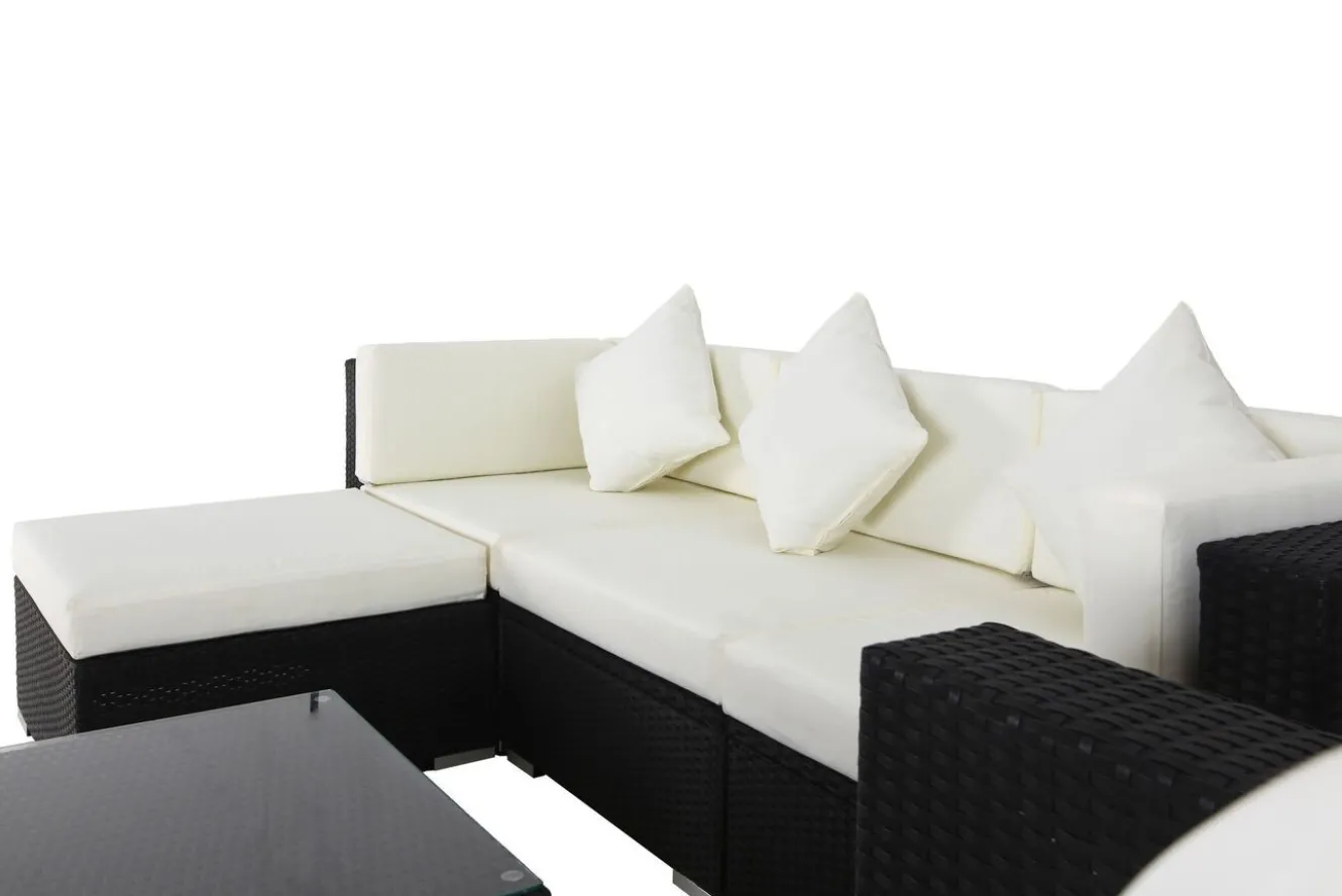 OUTFLEXX Gartenlounge, creme/weiß, schwarz, Polyrattan, für 5 Personen, inkl. Kaffeetisch, Kissenboxfunktion