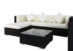 OUTFLEXX Gartenlounge, creme/weiß, schwarz, Polyrattan, für 5 Personen, inkl. Kaffeetisch, Kissenboxfunktion