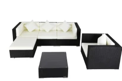 OUTFLEXX Gartenlounge, creme/weiß, schwarz, Polyrattan, für 5 Personen, inkl. Kaffeetisch, Kissenboxfunktion