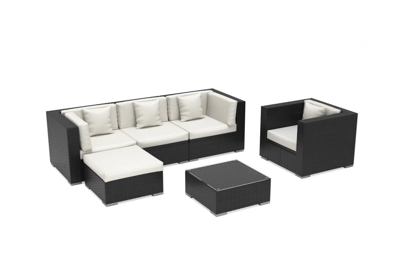 OUTFLEXX Gartenlounge, creme/weiß, schwarz, Polyrattan, für 5 Personen, inkl. Kaffeetisch, Kissenboxfunktion