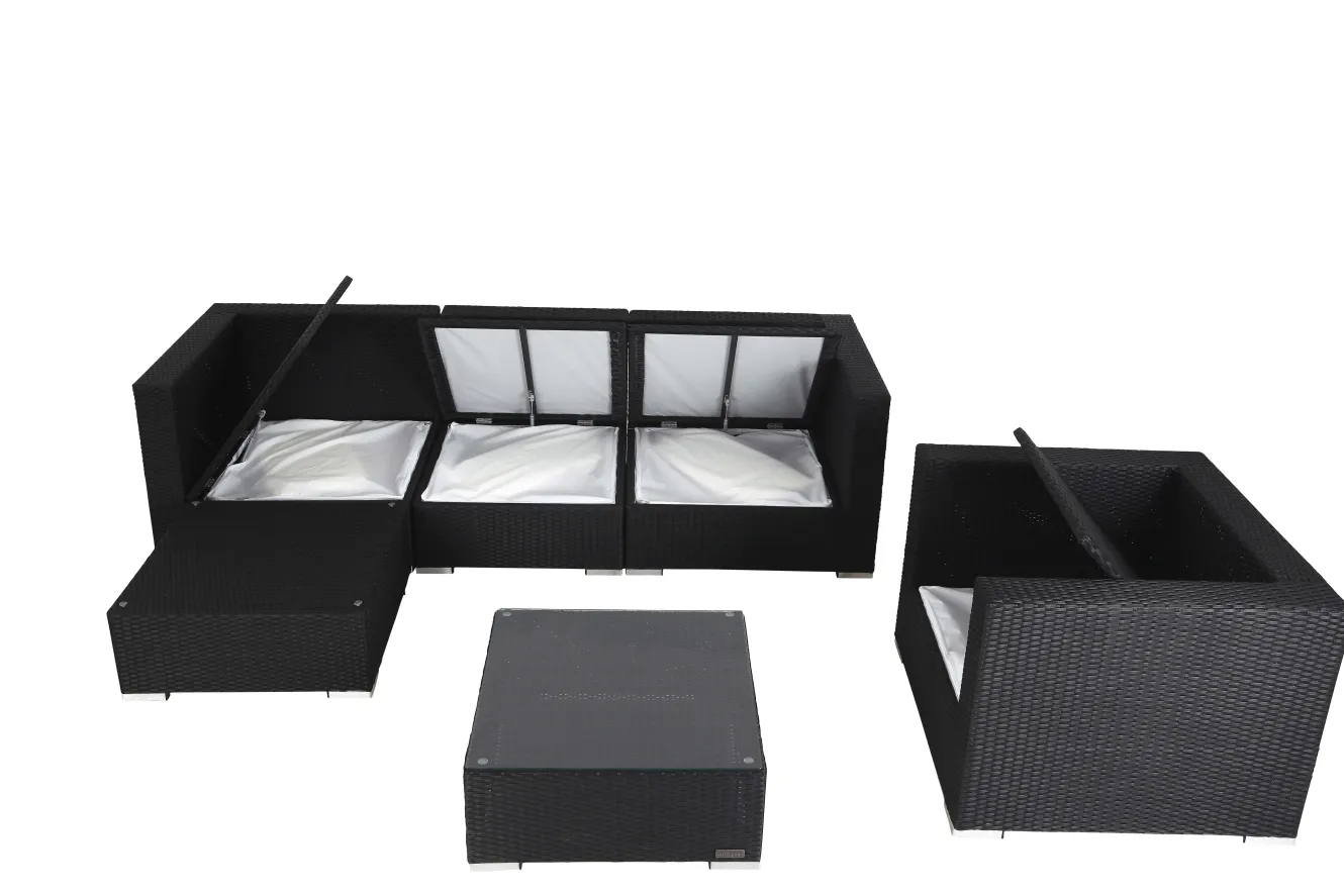 OUTFLEXX Gartenlounge, creme/weiß, schwarz, Polyrattan, für 5 Personen, inkl. Kaffeetisch, Kissenboxfunktion
