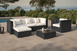 OUTFLEXX Gartenlounge, creme/weiß, schwarz, Polyrattan, für 5 Personen, inkl. Kaffeetisch, Kissenboxfunktion