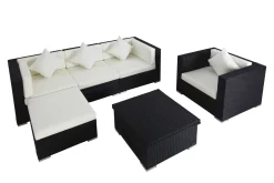 OUTFLEXX Gartenlounge, creme/weiß, schwarz, Polyrattan, 5 Personen, inkl. Loungetisch, wasserfeste Kissenbox