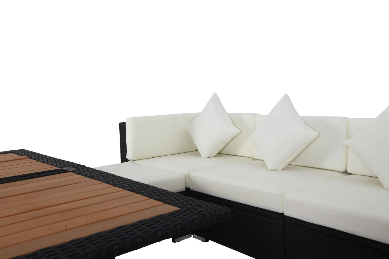 OUTFLEXX Gartenlounge, creme/weiß, schwarz, Polyrattan, 5 Personen, inkl. Loungetisch, wasserfeste Kissenbox