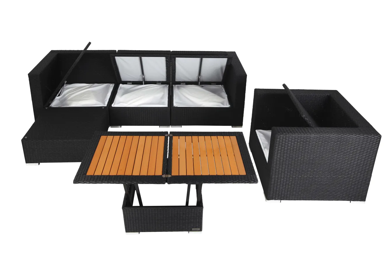 OUTFLEXX Gartenlounge, creme/weiß, schwarz, Polyrattan, 5 Personen, inkl. Loungetisch, wasserfeste Kissenbox