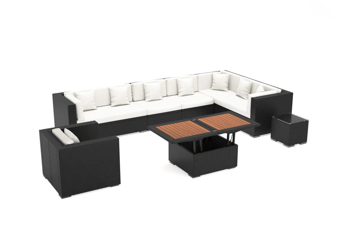 OUTFLEXX Gartenlounge, creme/weiß, schwarz, Polyrattan, für 8 Personen, inkl. Loungetisch, wasserfeste Kissenbox