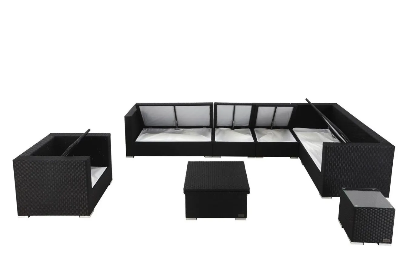 OUTFLEXX Gartenlounge, creme/weiß, schwarz, Polyrattan, für 8 Personen, inkl. Loungetisch, wasserfeste Kissenbox