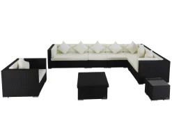 OUTFLEXX Gartenlounge, creme/weiß, schwarz, Polyrattan, für 8 Personen, inkl. Loungetisch, wasserfeste Kissenbox