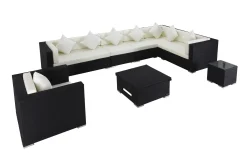 OUTFLEXX Gartenlounge, creme/weiß, schwarz, Polyrattan, für 8 Personen, inkl. Loungetisch, wasserfeste Kissenbox