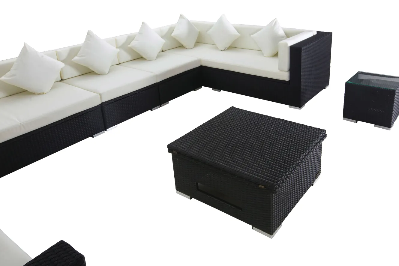 OUTFLEXX Gartenlounge, creme/weiß, schwarz, Polyrattan, für 8 Personen, inkl. Loungetisch, wasserfeste Kissenbox