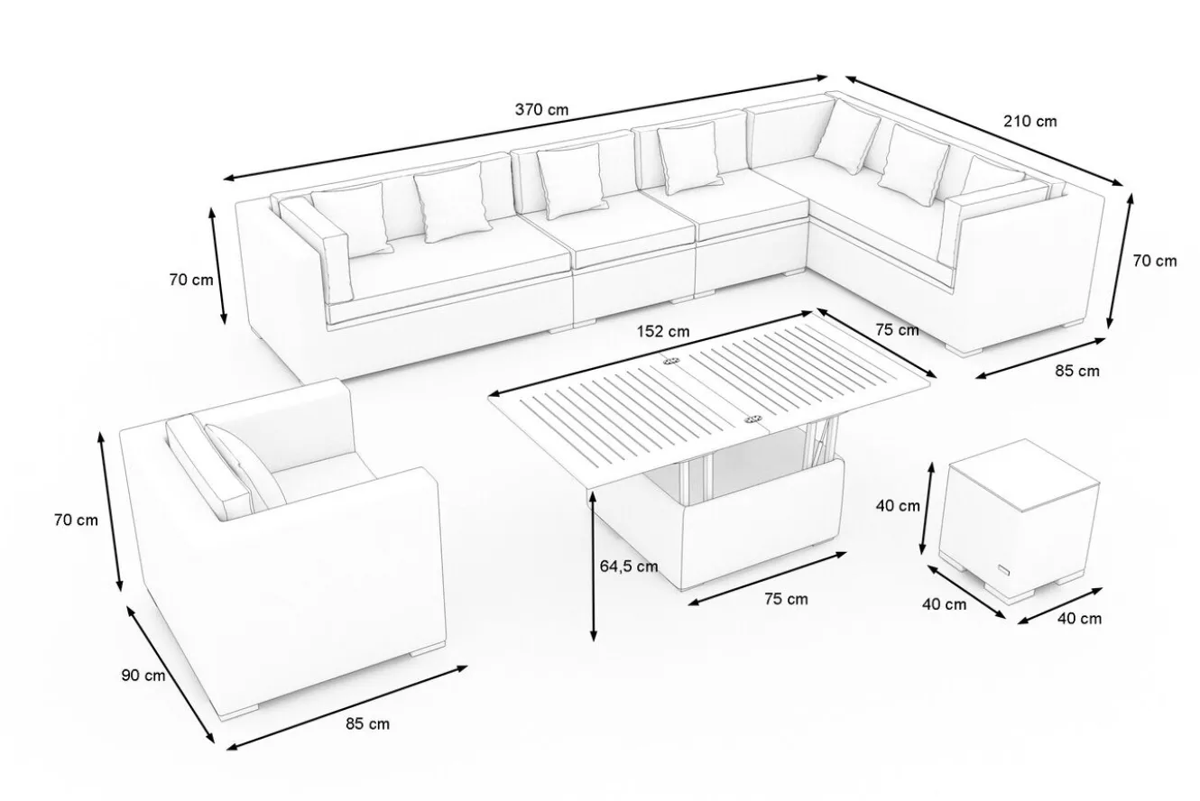 OUTFLEXX Gartenlounge, creme/weiß, schwarz, Polyrattan, für 8 Personen, inkl. Loungetisch, wasserfeste Kissenbox