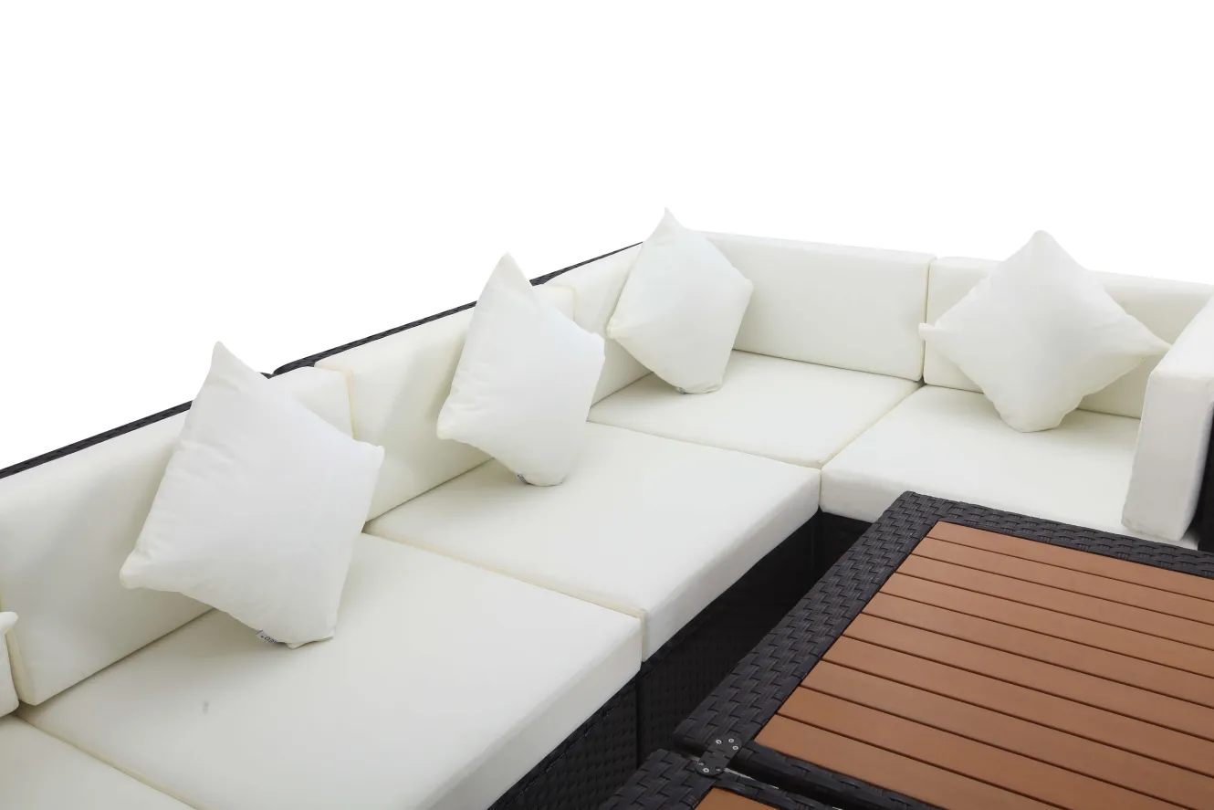 OUTFLEXX Gartenlounge, creme/weiß, schwarz, Polyrattan, für 8 Personen, inkl. Loungetisch, wasserfeste Kissenbox