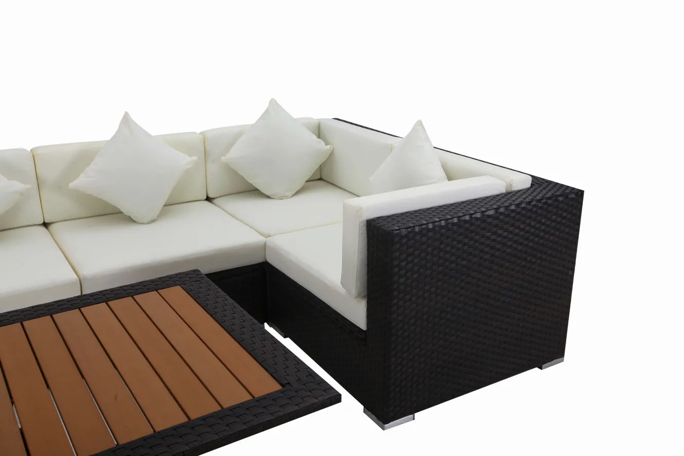 OUTFLEXX Gartenlounge, creme/weiß, schwarz, Polyrattan, für 8 Personen, inkl. Loungetisch, wasserfeste Kissenbox