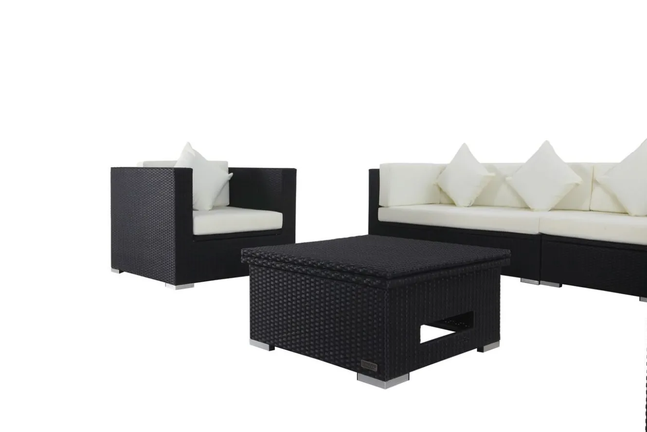 OUTFLEXX Gartenlounge, creme/weiß, schwarz, Polyrattan, für 8 Personen, inkl. Loungetisch, wasserfeste Kissenbox
