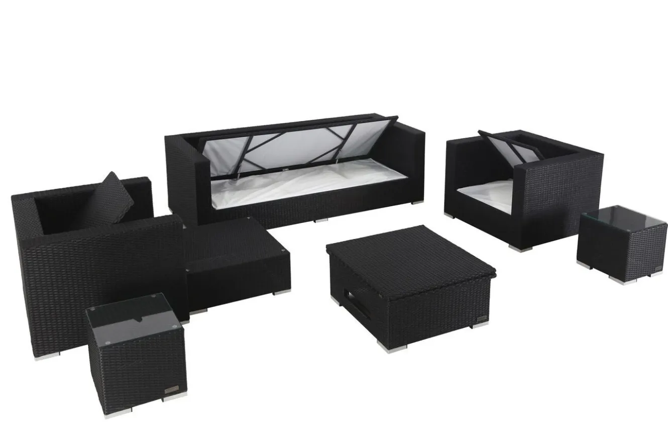 OUTFLEXX Gartenlounge, creme/weiß, schwarz, Polyrattan, für 6 Personen, inkl. Loungetisch, wasserfeste Kissenbox