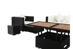 OUTFLEXX Gartenlounge, creme/weiß, schwarz, Polyrattan, für 6 Personen, inkl. Loungetisch, wasserfeste Kissenbox