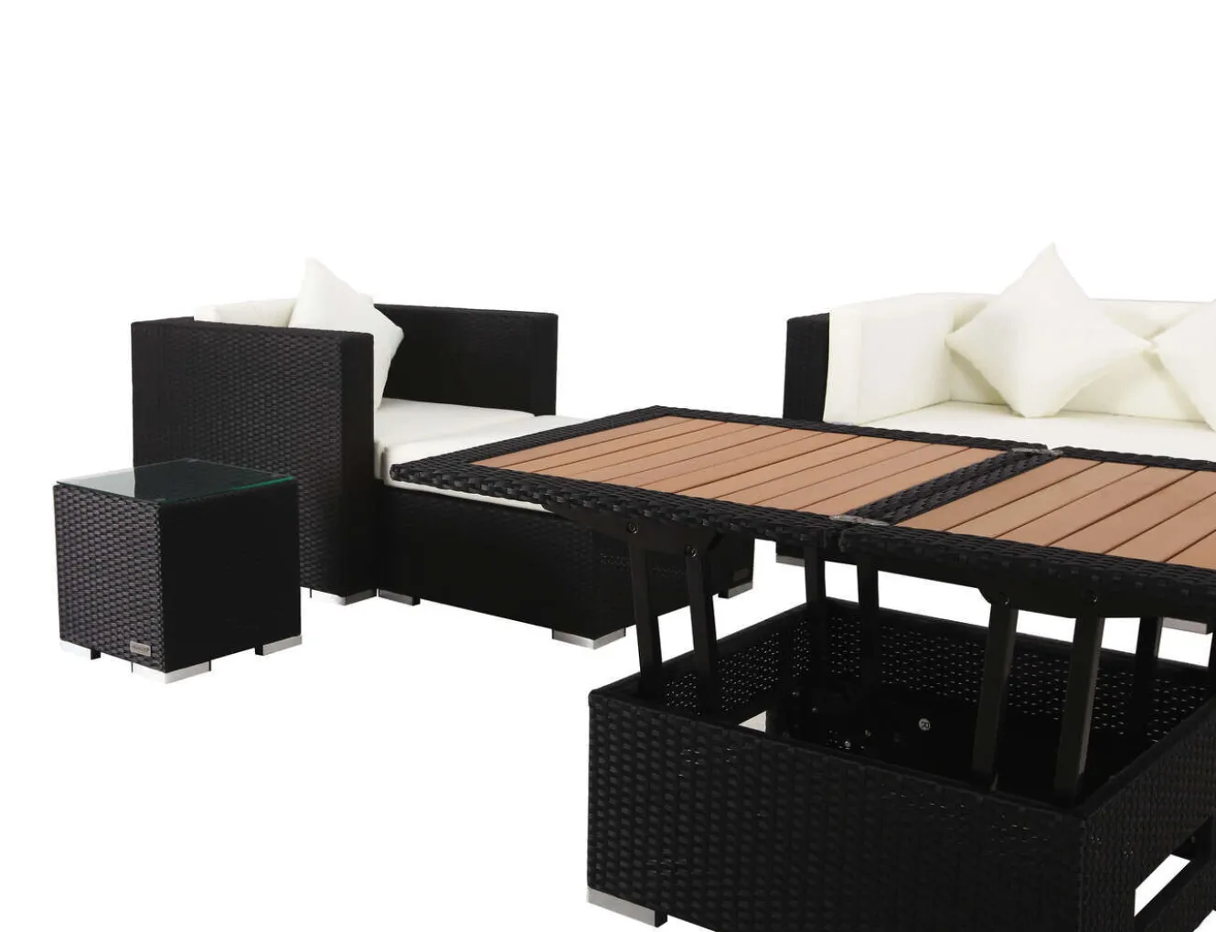 OUTFLEXX Gartenlounge, creme/weiß, schwarz, Polyrattan, für 6 Personen, inkl. Loungetisch, wasserfeste Kissenbox