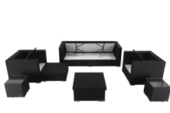 OUTFLEXX Gartenlounge, creme/weiß, schwarz, Polyrattan, für 6 Personen, inkl. Loungetisch, wasserfeste Kissenbox