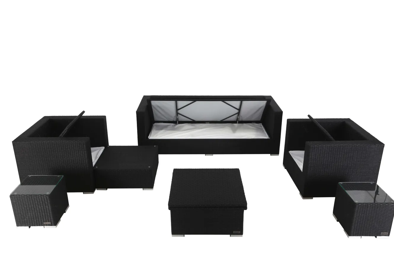 OUTFLEXX Gartenlounge, creme/weiß, schwarz, Polyrattan, für 6 Personen, inkl. Loungetisch, wasserfeste Kissenbox