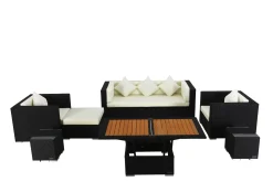 OUTFLEXX Gartenlounge, creme/weiß, schwarz, Polyrattan, für 6 Personen, inkl. Loungetisch, wasserfeste Kissenbox