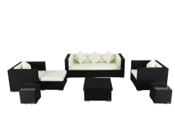 OUTFLEXX Gartenlounge, creme/weiß, schwarz, Polyrattan, für 6 Personen, inkl. Loungetisch, wasserfeste Kissenbox