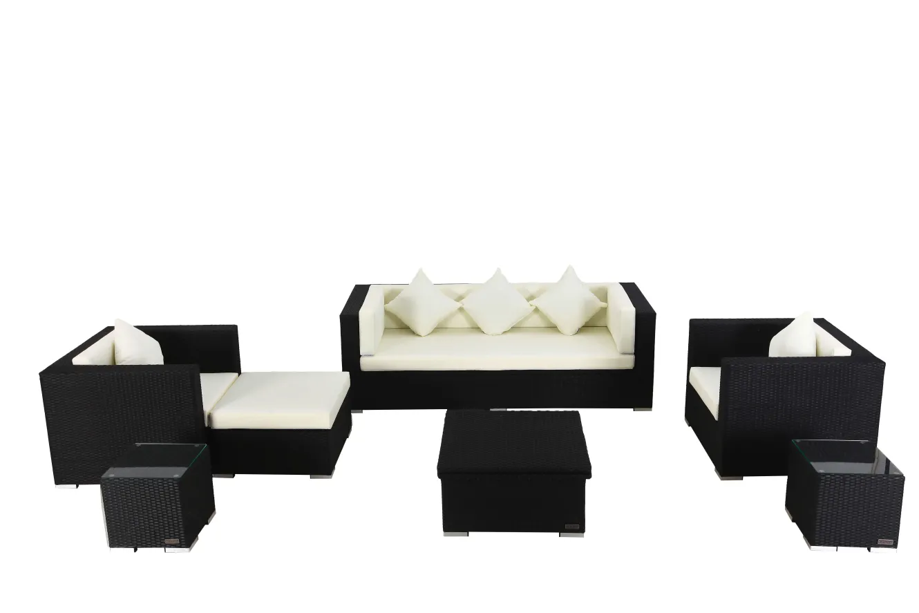 OUTFLEXX Gartenlounge, creme/weiß, schwarz, Polyrattan, für 6 Personen, inkl. Loungetisch, wasserfeste Kissenbox