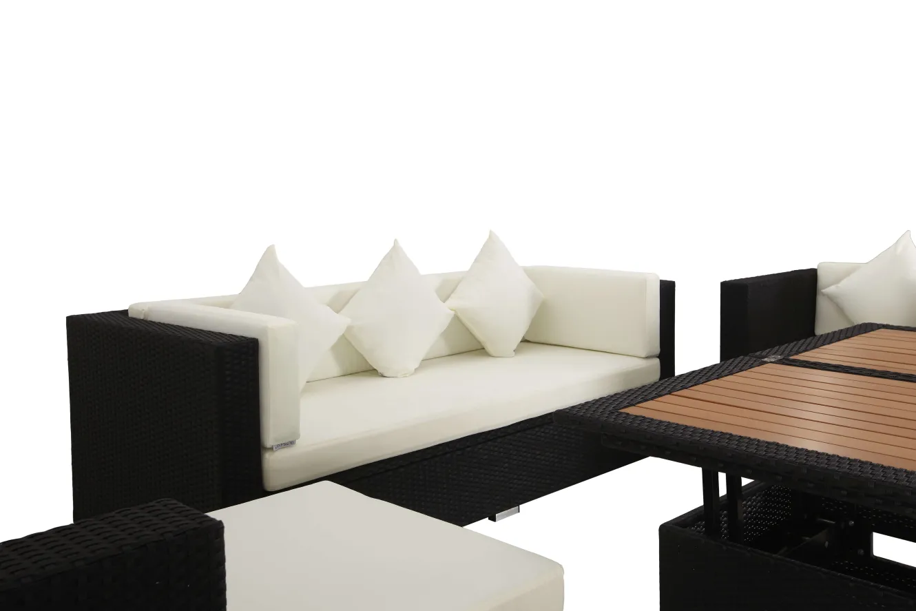 OUTFLEXX Gartenlounge, creme/weiß, schwarz, Polyrattan, für 6 Personen, inkl. Loungetisch, wasserfeste Kissenbox