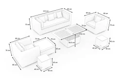 OUTFLEXX Gartenlounge, creme/weiß, schwarz, Polyrattan, für 6 Personen, inkl. Loungetisch, wasserfeste Kissenbox